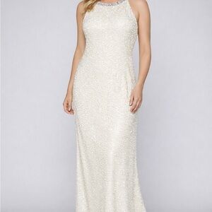 Mac Duggal Ivory Beaded Evening Gown Size 16 NWT Sleeveless Formal Dress